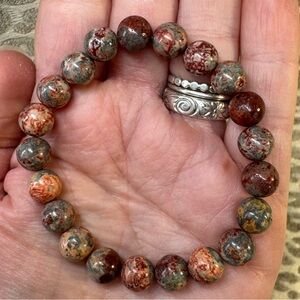 Red Leopard Skin Jasper Crystal Gemstone Stretch Bracelet Grounding Stability